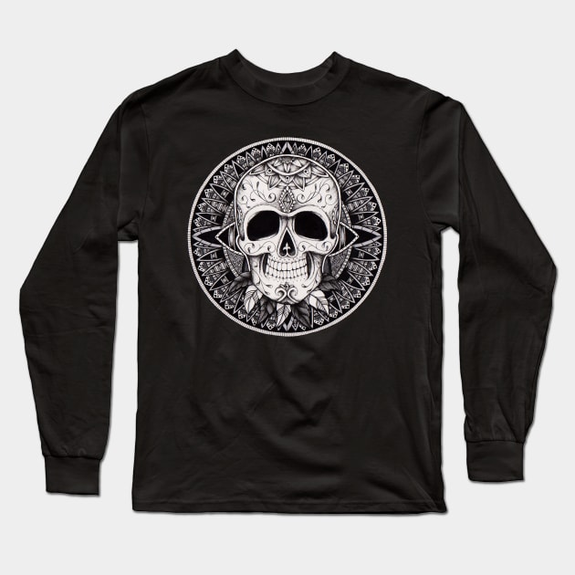 Ornate Skull Mandala Long Sleeve T-Shirt by Litedawn